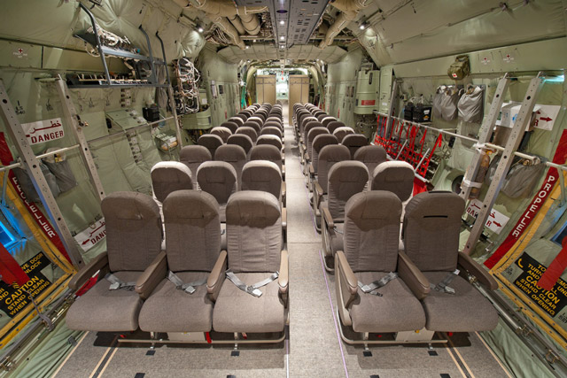 Palletized seats allow cargo aircraft to be converted for passenger use.