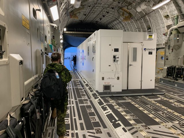 The ABCM operates within different types of cargo aircraft. Shown is one of the unit’s first missions aboard a Royal Canadian Air Force C-17.