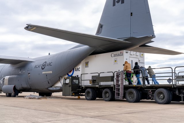 The first medical module as it is loaded onto a Royal Canadian Air Force aircraft at Kelly Field in early 2021 – ready to undertake life-saving missions in Canada and around the world - Courtesy photo from Knight Aerospace
